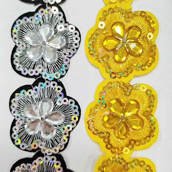 Rhinestone Lace Embroidery Lace With Back Glue Lace Trimming For Clothing