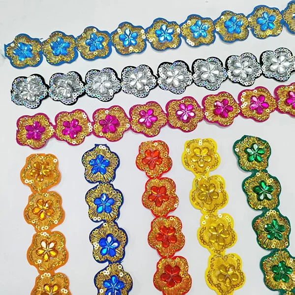 Rhinestone Lace Embroidery Lace With Back Glue Lace Trimming For Clothing