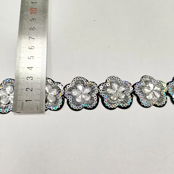Rhinestone Lace Embroidery Lace With Back Glue Lace Trimming For Clothing