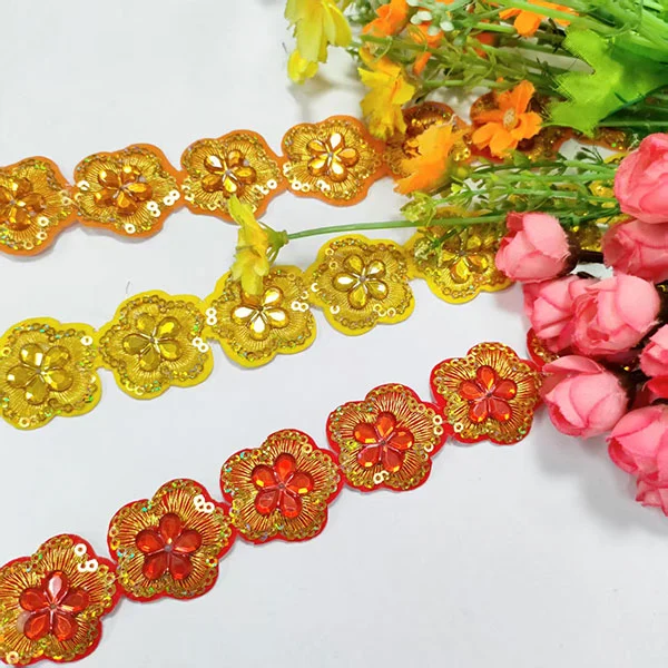 Rhinestone Lace Embroidery Lace With Back Glue Lace Trimming For Clothing