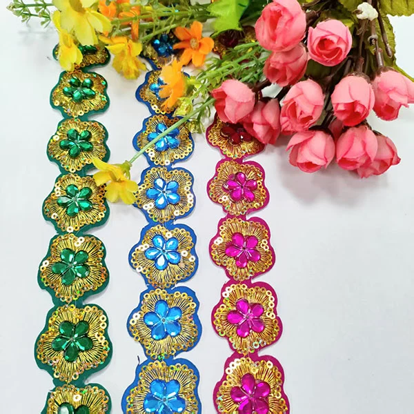 Rhinestone Lace Embroidery Lace With Back Glue Lace Trimming For Clothing