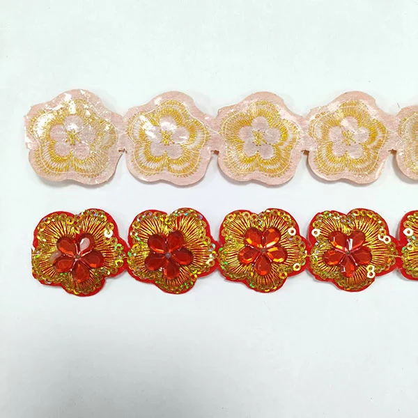 Rhinestone Lace Embroidery Lace With Back Glue Lace Trimming For Clothing