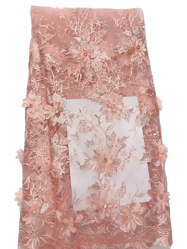 Custom Luxury Heavy Made Embroidery Tulle Beads Lace Mesh Beaded Fabric