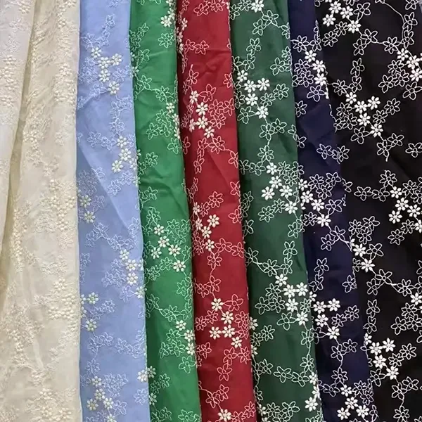 New Arrival 3d Flower Decorated 100 Cotton Embroidery Lace Fabric With Eyelet Holes For Women Shirt Clothing