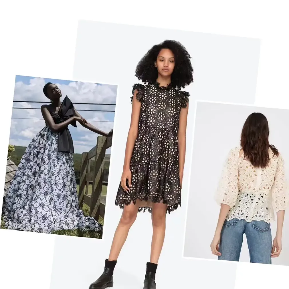 New Arrival 3d Flower Decorated 100 Cotton Embroidery Lace Fabric With Eyelet Holes For Women Shirt Clothing