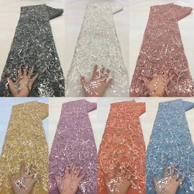 Kain renda pernikahan berwarna -warni 3d kupu -kupu manik -manik disulam oleh yard