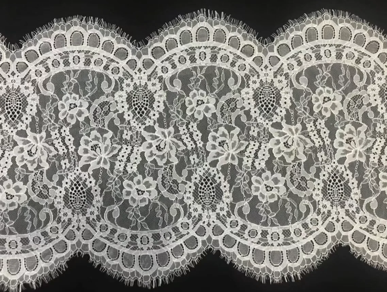 Fan-shaped Nylon Eyelash Lace Trimming for Underwear Decoration Double Scalloped Eyelash Lace Trim