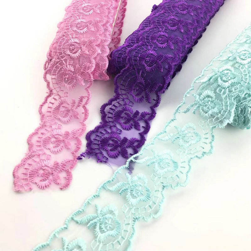 Desain klasik multi warna organza renda trim sulaman organza renda grosir