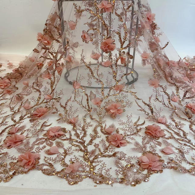 Bead Lace 2024 Mesh 3D Bordir Applique Flower Bordir Tulle Fabric