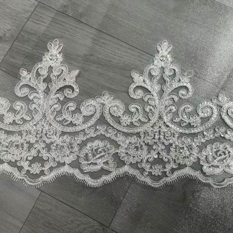 Lapisan Luxury White Bridal French Lace Bordir Pengantin Renda Pengantin Untuk Gaun Pengantin