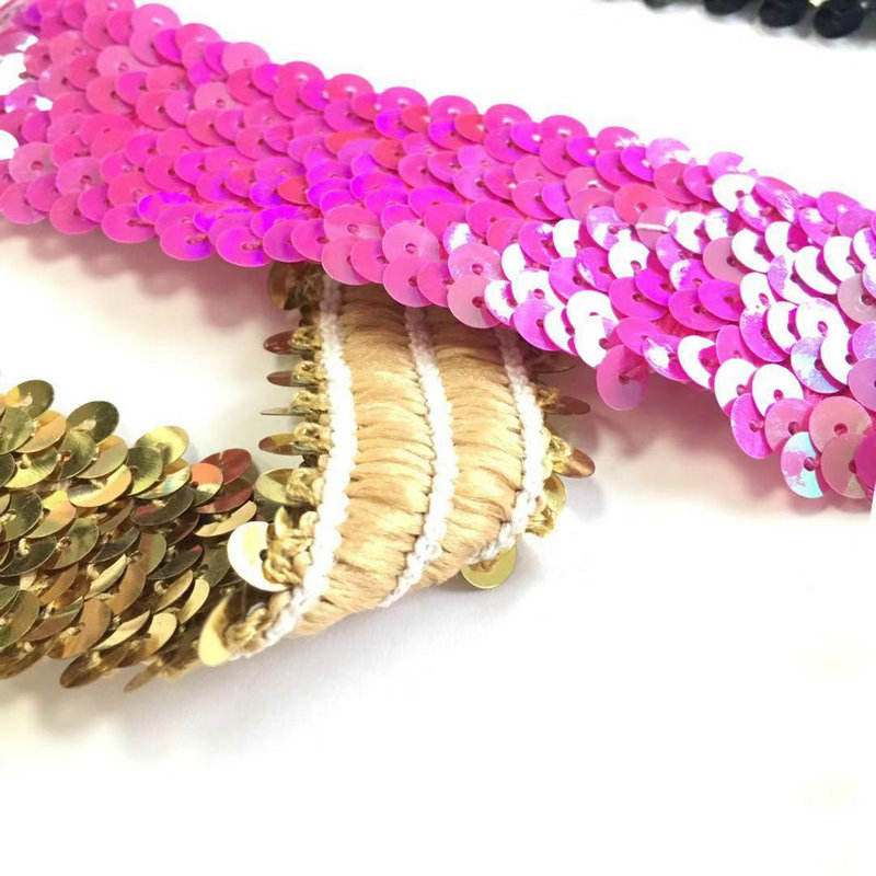 Berbagai lebar bling finish braid elastis elastis payet renda trim
