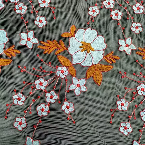 Kain Renda Jala Bordir Multiwarna Vintage untuk Gaun