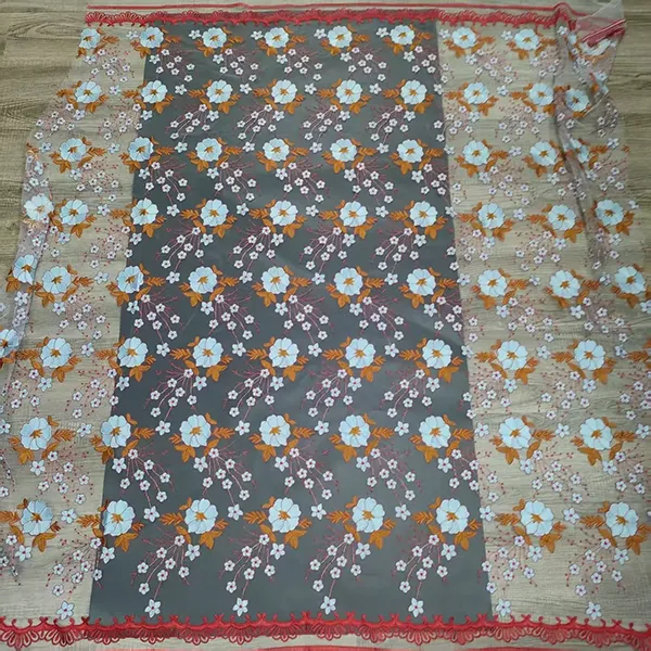 Kain Renda Jala Bordir Multiwarna Vintage untuk Gaun