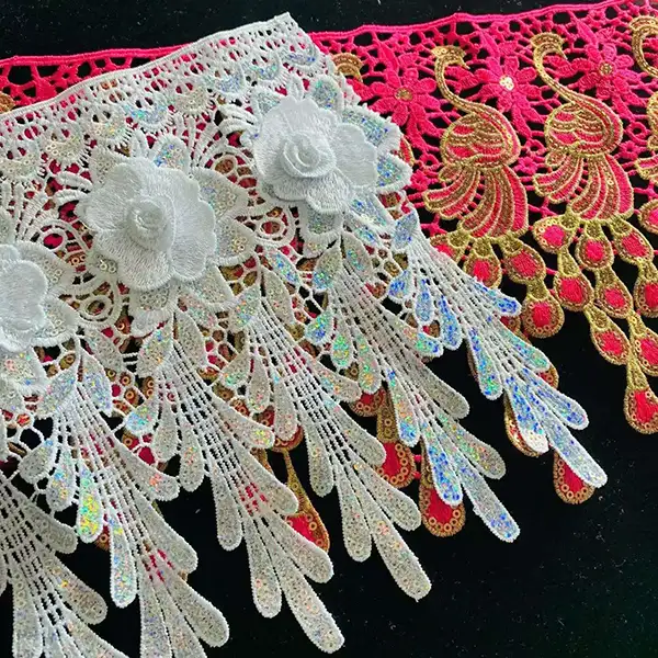 Grosir 25cm Bordir Poliester Trim AB Payet Renda dengan Bunga Mawar 3D untuk Pakaian