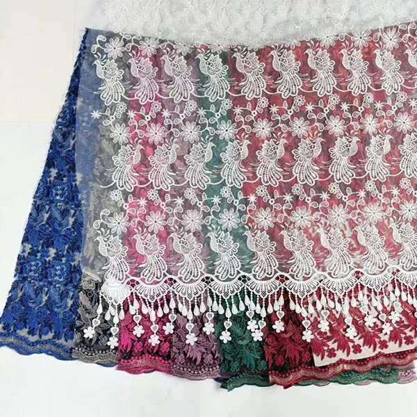 Grosir Kain Bordir Tekstil Murah Manik-manik Bunga 3D Cantik Trim Renda Voile Swiss 2021